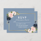 Dusty Blue Pink Blush Floral Gold Wedding RSVP (Vorne/Hinten)