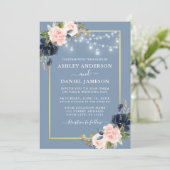 Dusty Blue Pink Blush Floral Jar Lights Wedding Einladung (Stehend Vorderseite)