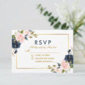 Dusty Blue Pink Blush Floral Wedding Gold UAWG RSVP Karte (Stehend Vorderseite)
