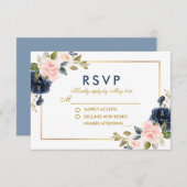 Dusty Blue Pink Blush Floral Wedding Gold UAWG RSVP Karte (Vorne/Hinten)