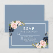 Dusty Blue Pink Blush Floral Wedding RSVP Karte (Vorne/Hinten)