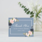 Dusty Blue Pink Blush Floral Wedding Vielen Dank Postkarte (Stehend Vorderseite)