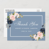 Dusty Blue Pink Blush Floral Wedding Vielen Dank Postkarte (Vorne/Hinten)