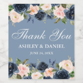 Dusty Blue Pink Blush Floral Wedding Vielen Dank Weinetikett (Einzelnes Label)