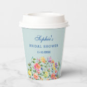 Dusty Blue Pink Bright Floral Brautparty Pappbecher (Rückseite)