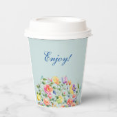 Dusty Blue Pink Bright Floral Brautparty Pappbecher (Vorderseite)