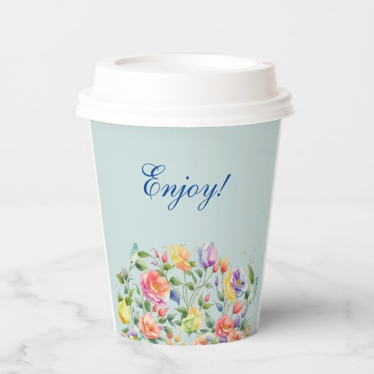 Dusty Blue Pink Bright Floral Brautparty Pappbecher (Vorderseite)