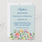 Dusty Blue Pink Bright Floral Rose Brautparty Einladung (Vorderseite)