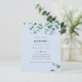 Dusty Blue Pink Eukalyptus BUDGET WEDite Einladung (Stehend Vorderseite)