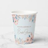 Dusty Blue Pink Floral Boho Chic Brautparty Pappbecher (Rückseite)