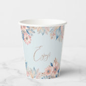 Dusty Blue Pink Floral Boho Chic Brautparty Pappbecher (Vorderseite)