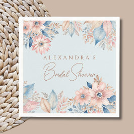 Dusty Blue Pink Floral Boho Chic Brautparty Serviette