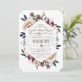 Dusty Blue Pink Floral Bouquet Geometric Wedding Einladung (Stehend Vorderseite)