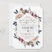 Dusty Blue Pink Floral Bouquet Geometric Wedding Einladung (Vorderseite)