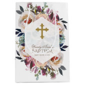 Dusty Blue Pink Floral Bouquet geometrische Taufe Mittlere Geschenktüte (Vorderseite)