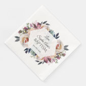 Dusty Blue Pink Floral Bouquet geometrische Taufe Serviette (Ecke)