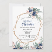 Dusty Blue Pink Floral Gold Frame Brautparty Einladung (Vorderseite)