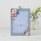 Dusty Blue Pink Floral Gold Frame Probe Dinner Einladung (Stehend Vorderseite)