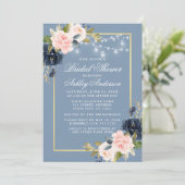 Dusty Blue Pink Floral Jar Lights Brautparty Einladung (Stehend Vorderseite)