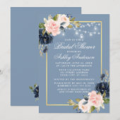 Dusty Blue Pink Floral Jar Lights Brautparty Einladung (Vorne/Hinten)