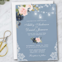 Dusty Blue Pink Floral Lights Wedding