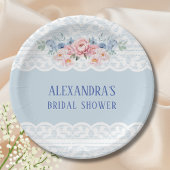 Dusty Blue Pink Floral Romantic Lace Brautparty Pappteller
