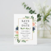 Dusty Blue Pink Floral Save the Date Postkarte (Stehend Vorderseite)