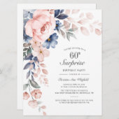 Dusty Blue Pink Floral Überraschung 60. Geburtstag (Vorne/Hinten)
