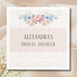 Dusty Blue Pink Floral Vintag Lace Brautparty Serviette
