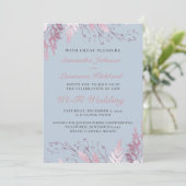 Dusty Blue Pink Floral Virtual Wedding Einladung (Stehend Vorderseite)