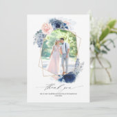 Dusty Blue Pink Floral Wedding Danke Foto (Stehend Vorderseite)
