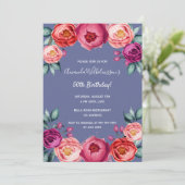 Dusty Blue Pink Florals Luxus Geburtstag Einladung (Stehend Vorderseite)