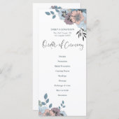 Dusty Blue Pink Florals Stilvolle Script Wedding Programm (Vorne/Hinten)