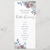 Dusty Blue Pink Florals Stilvolle Script Wedding Programm (Vorderseite)