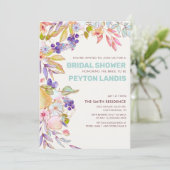 Dusty Blue Pink Frucht Blumengebäck Brautparty Einladung (Stehend Vorderseite)