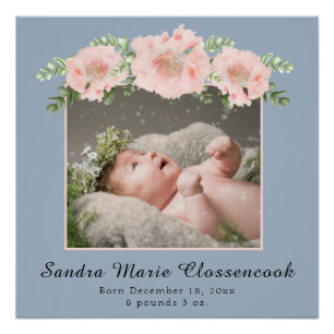Dusty Blue Pink New Baby Girl Dusche Kinderzimmer Poster