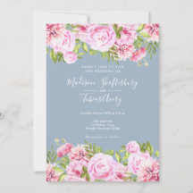 Dusty Blue Pink Peony Greenery Floral Wedding