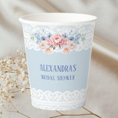 Dusty Blue Pink Peony Romantic Lace Brautparty Pappbecher