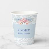 Dusty Blue Pink Peony Romantic Lace Brautparty Pappbecher (Vorderseite)