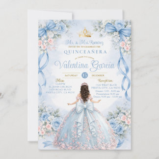 Dusty Blue Pink Quinceañera Invitation Princess XV Einladung