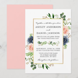 Dusty Blue Pink Rose Grüne Hochzeit Einladung