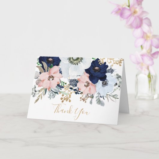 Dusty Blue & Pink Rose Vielen Dank Karte (Orchidee)