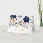 Dusty Blue & Pink Rose Vielen Dank Karte (Vorderseite)