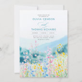 Dusty Blue Pink und Yellow Wildblumen Hochzeit Einladung (Vorderseite)