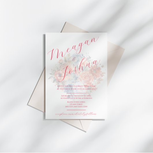 Dusty Blue Pink Wedding Einladung