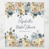 Dusty Blue Pink White Floral Brautparty Weinetikett (Einzelnes Label)