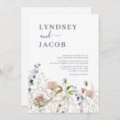 Dusty Blue Pink Wildblume Hochzeit Einladung (Vorne/Hinten)