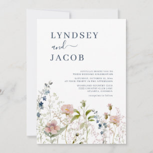 Dusty Blue Pink Wildblume Hochzeit Einladung