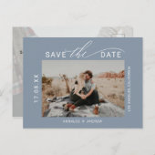 Dusty Blue Pinsel Skript 2 Fotos Save the Date Postkarte (Vorne/Hinten)