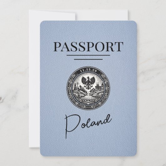 Dusty Blue Poland Passport Save the Date (Vorderseite)